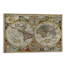 15세기 구세계 지도 포스터 거실 침실 장식용 빈티지 역사적 벽 예술 캔버스 18x12인치(45x30cm) 언프레임 스타일, 12x08inch(30x20cm), Unframe-style