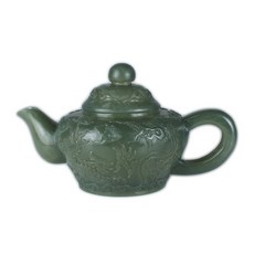 博古珍藏 和闐玉雙龍紋茶壺擺件 254公克 早期收藏老件 博物館級珍品, 1個