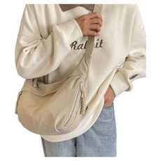 防潑水牛角斜背包 - 時尚斜挎包，大容量輕便女包, 米色