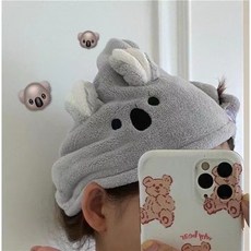 可愛動物造型吸水速乾髮帽, 【小耳朵灰色款】1個, 小耳朵灰色款