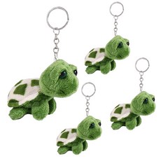 Jinshining 그린 미니 바다 생물 거북이 인형 키체인 선물 플러시 키링 만화 가방 펜던트 자동차 동물 키체인 장식 플러시 자동차 키체인 트림 봉제 동물 자동차 키체인 4