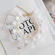 바모펫 강아지 고양이 폼폼 케이프 목걸이 악세사리 스카프 방울, 1개, 화이트