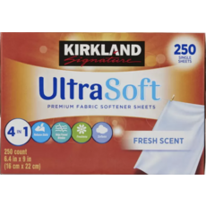 KIRKLAND Signature Ultra Soft 衣物柔軟紙 250張，減少靜電、預防皺紋、清新香氣, 白色, 250個