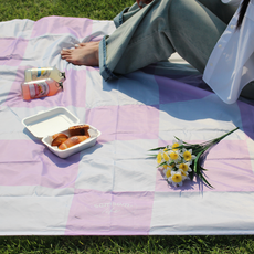 솜솜라이크 여행용 경량 피크닉매트 미니 방수 돗자리, 체커보드 라일락핑크