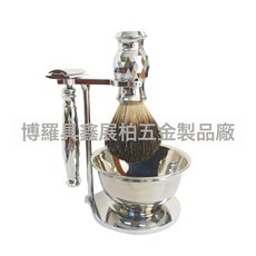 閃亮鑽石手動三層剃鬚刀套裝鑽石紋雙面刮鬍刀剃鬚刷碗及剃鬚刀架, 1個, 銀色:如圖所示