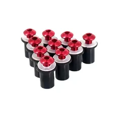 10PCS 범용 오토바이 윈드 스크린 페어링 컬러 볼트 패스너 클립 풀 세트 알루미늄 합금 너트 나사 키트 M5, 03 Red