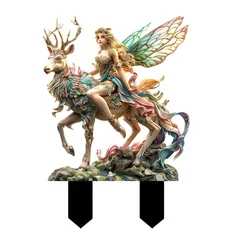 기발한 꽃 요정 정원 조각상 스테인레스 스틸 예술 섬세한 댄스 포즈 야외 안뜰 잔디 터, 01 멀티