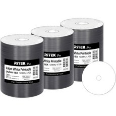 300개 묶음 Ritek Pro 전문가용 등급 DVDR 16배속 47GB AZO 염료 MID MXL RG04 흰색 잉크젯 허브 인쇄 가능 빈 미디어 기록용 디스크
