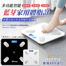 Worma 藍芽家用體脂計，多功能智能高精度體重計，APP數據同步，專業精準測量, 經典黑, 1個, A672