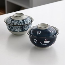 뚜껑있는 일본식 돈부리 텐동 도자기 그릇 2세트, 키노츠루 + 우사기하나, 1개