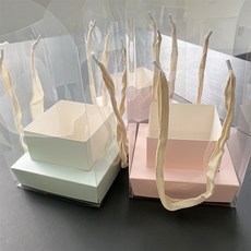 MINE FLOWER 手提花盒 PVC透明摺疊插花盒 鮮花包裝盒, 1個, 50個起批單個價【可選色】*24*16*1