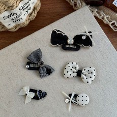 크레용펫 강아지 빗살핀 머리핀 고급 블랙 리본핀 수제 악세사리, 1개, 블랙라인03.도트 리본핀