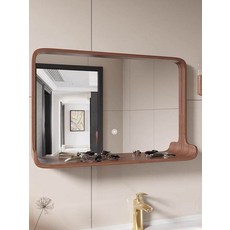 세면대 벽거울 LED조명 욕실 메이크업 거울 벽걸이거울 터치, 세로형 호두나무 무등 40x60