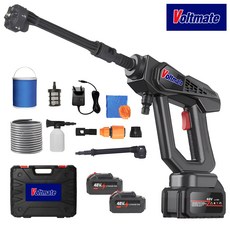 VoltMate 무선 고압세척기 고압세차기 휴대용 세차기 6in1 다기능 4000mAh 듀얼 배터리 5m 호스 접이식 물통 등 세트 포함, 블랙, 8107