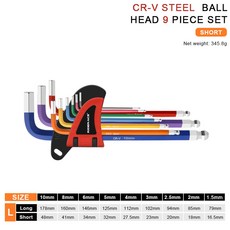 자전거 내부 육각 렌치 S2 CR V 스틸 다채로운 플랫 볼 오프닝 렌치 키 세트 5mm 2/2mm m 4mm 5mm 6mm 8mm 0mm 9, CR V Short Set