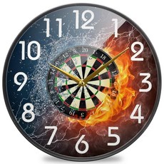 Naanle 축구장 축구공 원형 벽시계 30.5cm(12인치) 무소음 배터리 작동 쿼츠 아날로그 조용한 책상 시계 가정 사무실 학교용, 다트 보드