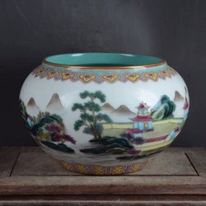 粉彩 山水滿工筆洗, 如圖所示