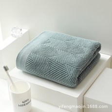長絨棉浴巾 加厚吸水 成人兒童適用 素色簡約 家用酒店 柔軟親膚 高品質純棉+仔仔紋藍綠色浴巾+70*140cm, 1個, 仔仔紋藍綠色浴巾:70*140cm