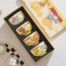 Keyiyijia 귀여운 캐릭터 밥공기 4개입, 혼합색상C, 1세트