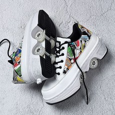 롤러 스케이트 변형 신발 슈즈, 그래피티 화이트 대형 4륜, 1개