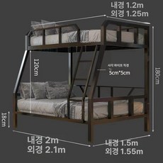 이층 공간 원룸 블랙 성인용 기숙사 벙커 분리형 복층, 13.심플 헤드보드 열간격 하단 1.5m 상단 1.2m