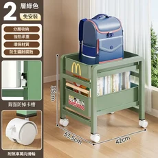 免安裝書包置物架 移動小推車 2層桌下收納書架 附輪落地, 綠色2層 桌下使用 加厚碳鋼 穩固承重, 1個