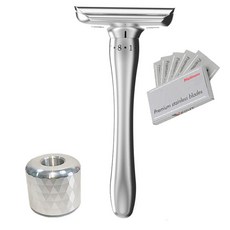 颳鬍刀 手動颳鬍刀 傳統颳鬍刀 安全手動颳鬍刀 剃鬚刀 手動不傷剃須 手動剃須刀颳衚刀可調節鋒利度手動剃須刀修眉雙麵刀片, 刀架+1盒刀片+底座, 1個