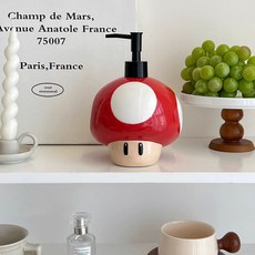 리빙온도 슈퍼마리오 디스펜서 핸드워시 인테리어 도자기 욕실 샴푸통 공병 소품, 1개, I. 버섯 펌프 용기