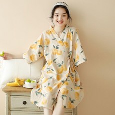 優選 睡袍女夏款長款日系夏季薄款浴衣袍短袖款家居服 副廠產品