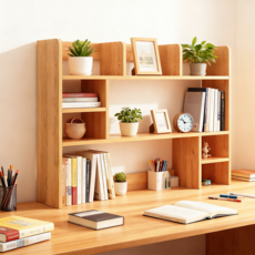 스탠드 책상 책꽂이 원목 가구 코너 책장 수납 선반 만화 책장 공간활용 3단 책장, 원목색