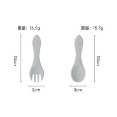 兒童矽膠餐具套組：餐盤、圍兜、吸管杯、勺叉, 灰色勺叉, 1個, 無
