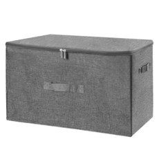 ANMINY 지퍼 뚜껑이 있는 3피스 보관함 51.9L(51.9쿼트) 뚜껑 패브릭 보관 상자 손잡이가 바구니 큐브 세탁 가능한 면 리넨 옷장 선반 의류 정리함 - 베이, 회색