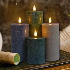 LED 전자 촛불 조명 양초 캔들, 충전 리모컨 다크 그린 7.5 20cm