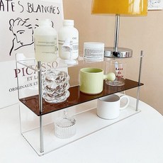 아크릴 선반 수납 진열 정리 컵선반 홈카페 인테리어, 라지 더블 로드 코코아브라운