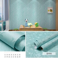 自粘牆紙 藍樹枝 仿麻布紋 加厚臥室客廳翻新貼紙, 藍樹枝,60釐米*1米 加厚