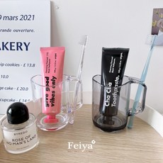 Feiya 洗漱杯 附牙刷插槽, 茶棕色♡, 1個
