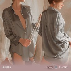 LUCISSI 緞面冰絲男友風襯衫睡衣 寬鬆舒適居家服