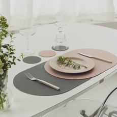 마레브홈 가죽 양면 테이블매트 티코스터 셋트 (2ea), 페일핑크 + 모던그레이, 2개, 435 x 300mm