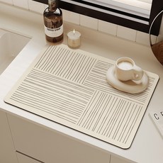 簡約硅藻泥瀝水墊廚房家用隔熱加厚桌子檯面吸水防滑瀝水墊TS-條紋-440*50【科技布 橡膠底】, 1個, TS-條紋-4