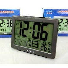 A-ONE LCD 鬧鐘 TG-071 大字時間 日期農曆切換 星期溫度顯示 貪睡功能, 黑銀框,加購TOSHIBA原廠3號碳鋅電池*4