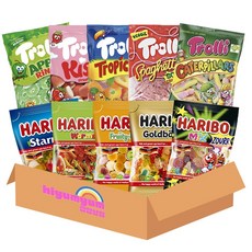 젤리모음 10종 하리보(스타믹스+웜즈+프루티부시+골드베렌+믹스사우어) 트롤리(애플향링스+트로픽오스+캐터필러+딸기스파게티사우어+트롤리키스), 10개, 100g