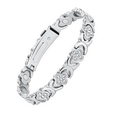 Feraco 3800 가우스 효과적인 자석이 있는 여성용 마그네틱 팔찌 반짝이는 지르코니아가 스테인리스 스틸 무한 심볼 티타늄, 실버 클로버, 1