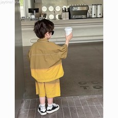 男童夏裝套裝 兒童短袖襯衫兩件套