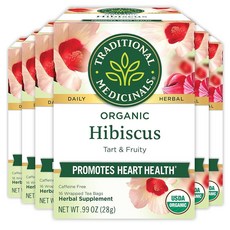 전통 의학 유기농 히비스커스 허브 티(6팩) 심장 건강을 지원하는 티백 총 96개, 28g