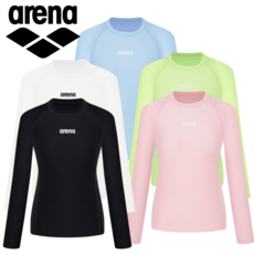 (정품인증) 아레나 여성 래쉬가드 레귤러핏 세미크롭 수영장 워터파크 호캉스 휴양지