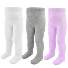 ZERULETS 여아용 타이츠 레깅스 3팩 면 심리스 두꺼운 0-24개월 신생아 유아 스타킹 바지 01-블랙 화이트 핑크 153930, 08-화이트, 그레이, 퍼플