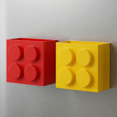 냉장고 블럭 자석 수납함 레고 마그넷 정리함 2개 세트 주방 냉장고 수납 박스, A레드+옐로우