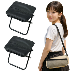 엠에스마켓트 1+1 초경량 휴대용 접이식의자 낚시 캠핑 크로스백 웨이팅 놀이공원대기의자, 1세트, 블랙1+1