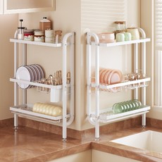 ALLILIO 부착식 식기건조대 그릇정리대 선반 그릇 싱크대 설거지 정리대 젓가락 받침대 좁은 틈설거지건조대 펀치 프리 틈새식기건조대, 아이보리, 1개, 3단