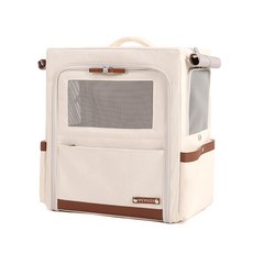 Petseek寵覓超大外出貓包便攜狗狗貓咪透氣車載寵物包拉桿雙肩包, 1個, 旗艦版-米白色雙肩包